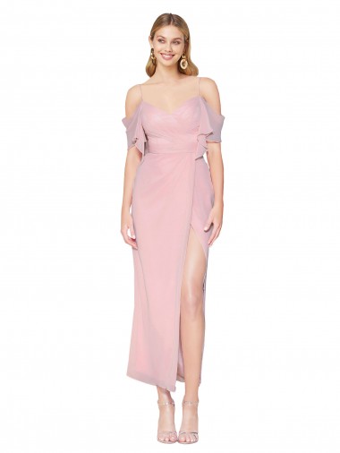 Knee Length Cold Shoulder Soft Chiffon Primrose Mermaid Formal Evening Gown / Prom Dress / Bridesmaid Dress Colchester