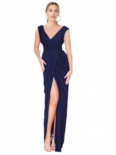 Long Sleeveless Soft Chiffon Dark Navy Mermaid Formal Evening Gown / Prom Dress / Bridesmaid Dress Colchester