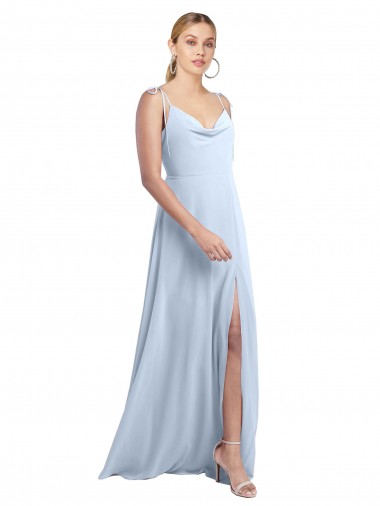 Long Sleeveless Chiffon Light Sky Blue Spaghetti Straps A-Line Bridesmaid Dress / Evening Gowns Colchester
