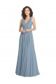 Long Sleeveless Soft Chiffon Dusty Blue V-Neck A-Line Bridesmaid Dress Colchester
