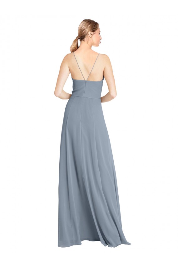 Long Sleeveless Soft Chiffon Dusty Blue A-Line Bridesmaid Gowns Colchester