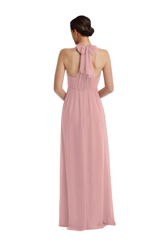 Long Sleeveless Soft Chiffon Dusty Pink A-Line Semi Formal Evening Dress / Bridesmaid Dress Colchester