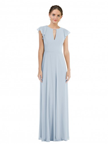 Long Flutter Sleeves Soft Chiffon Sea Glass A-Line Formal Evening Gown / Bridesmaid Dress Colchester