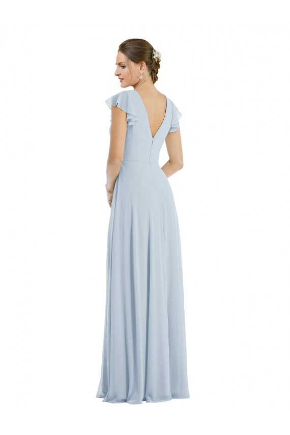 Long Flutter Sleeves Soft Chiffon Sea Glass A-Line Formal Evening Gown / Bridesmaid Dress Colchester