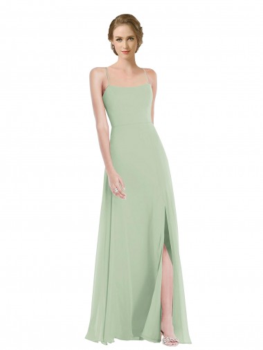 Long Sleeveless Soft Chiffon Sage Scoop Neck A-Line Semi Formal Evening Dress / Bridesmaid Dress Colchester