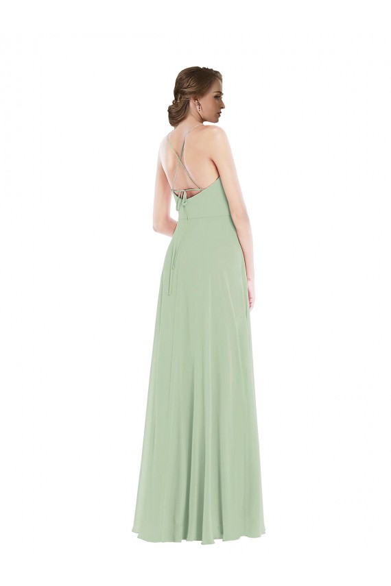 Long Sleeveless Soft Chiffon Sage Scoop Neck A-Line Semi Formal Evening Dress / Bridesmaid Dress Colchester