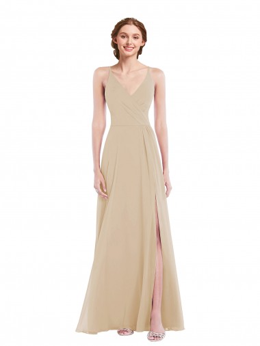 Long Sleeveless Soft Chiffon Champagne A-Line Semi Formal Evening Dress / Bridesmaid Dress Colchester
