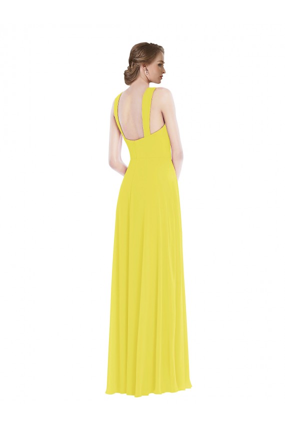 Long Sleeveless Soft Chiffon Yellow A-Line Semi Formal Evening Dress / Bridesmaid Dress Colchester
