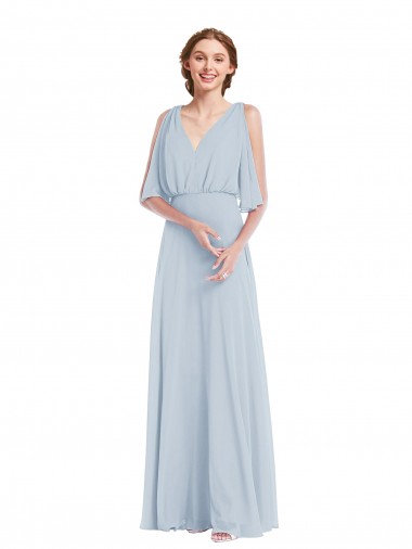 Long Half Sleeves Soft Chiffon Sea Glass A-Line Evening Gown / Bridesmaid Dress Colchester
