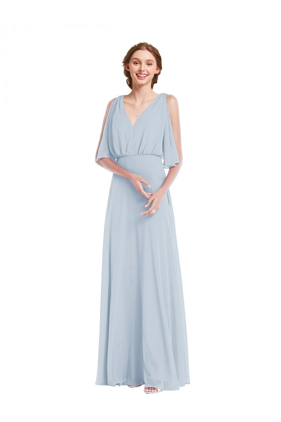 Long Half Sleeves Soft Chiffon Sea Glass A-Line Evening Gown / Bridesmaid Dress Colchester