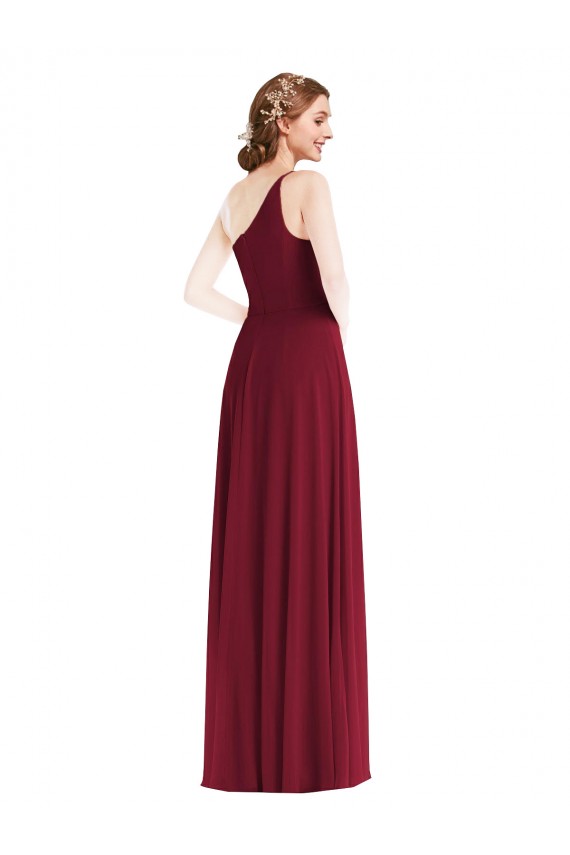 Long Sleeveless Soft Chiffon Burgundy A-Line Semi Formal Evening Dress / Bridesmaid Dress Colchester