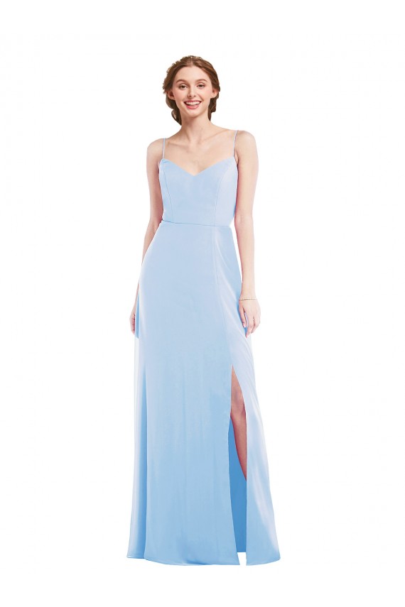 Long Sleeveless Soft Chiffon Light Sky Blue A-Line Formal Evening Gown / Bridesmaid Dress Colchester