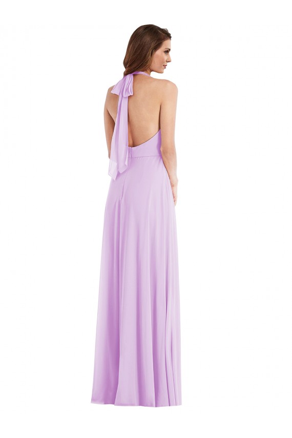 Long Sleeveless Soft Chiffon Lilac A-Line Semi Formal Evening Dress / Bridesmaid Dress Colchester