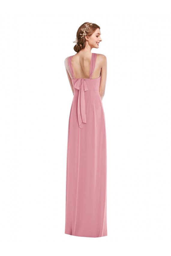 Long Sleeveless Soft Chiffon Skin Pink Halter Neck A-Line Semi Formal Evening Dress / Bridesmaid Dress Colchester