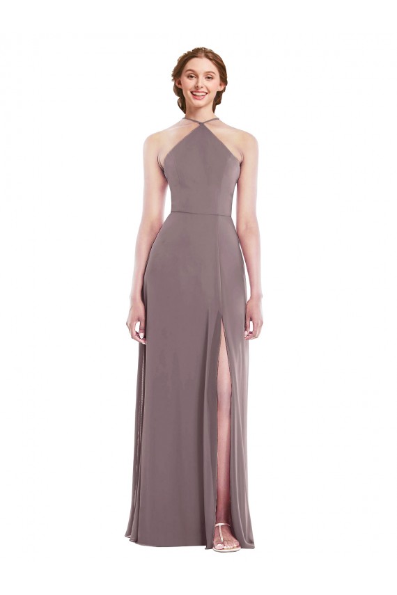 Long Sleeveless Soft Chiffon Dusty Rose A-Line Formal Evening Gown / Bridesmaid Dress Colchester