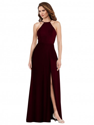Long Sleeveless Soft Chiffon Burgundy Gold A-Line Semi Formal Evening Dress / Bridesmaid Dress Colchester