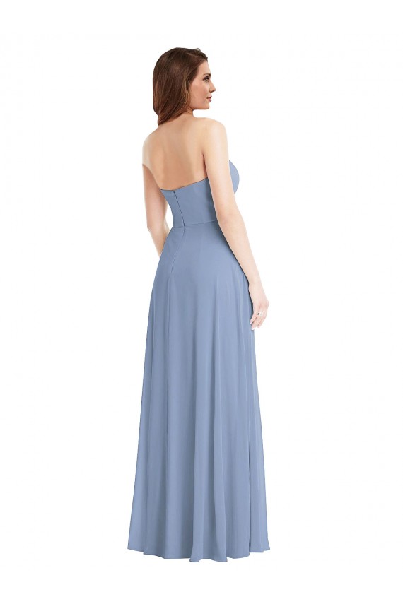 Long Sleeveless Soft Chiffon Dusty Blue Strapless A-Line Semi Formal Evening Dress / Bridesmaid Dress Colchester