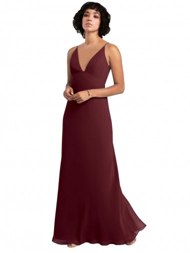 Long Sleeveless Soft Chiffon Burgundy Gold A-Line Bridesmaid Dress / Formal Dress Colchester