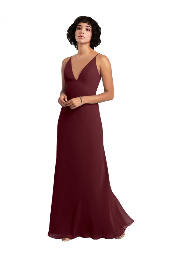 Long Sleeveless Soft Chiffon Burgundy Gold A-Line Bridesmaid Dress / Formal Dress Colchester