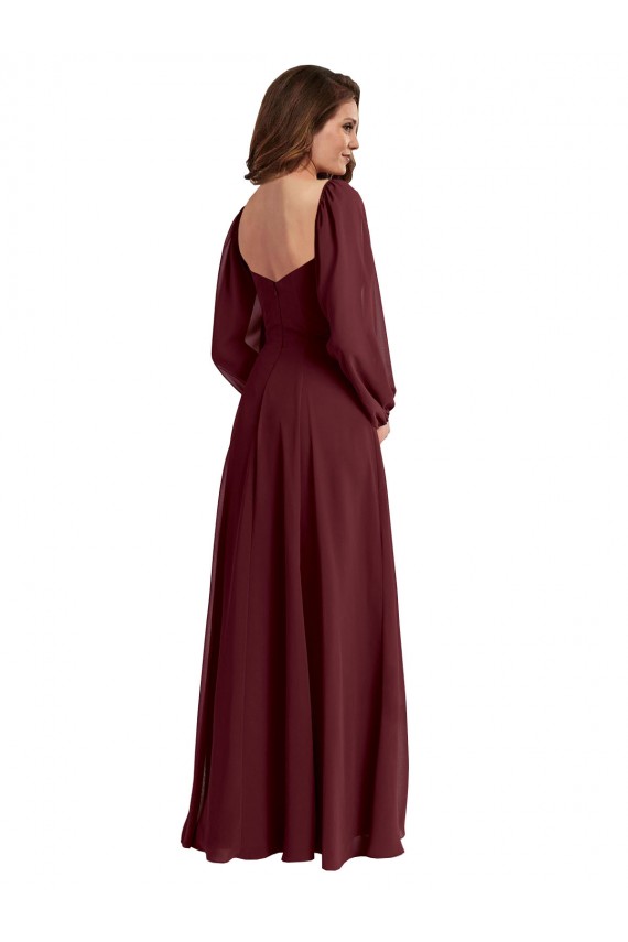Long Long Sleeves Chiffon Burgundy Gold A-Line Bridesmaid Dress / Evening Dress Colchester