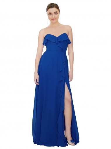 Long Sleeveless Soft Chiffon Royal Blue Sweetheart A-Line Bridesmaid Dress Colchester