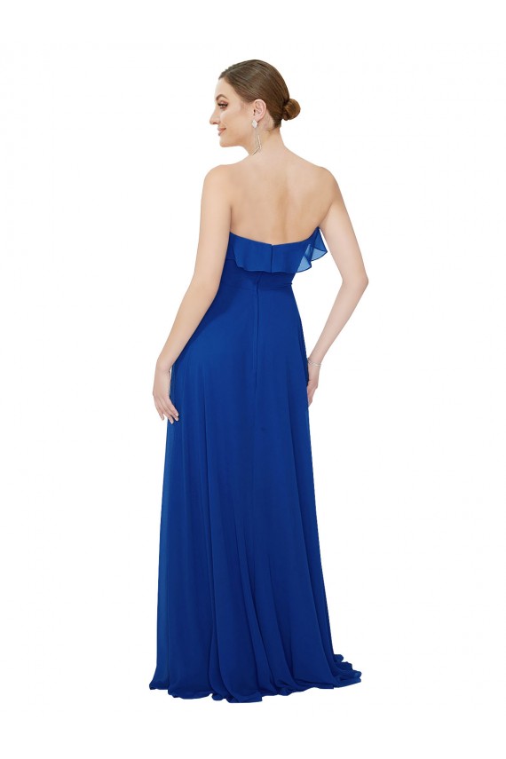 Long Sleeveless Soft Chiffon Royal Blue Sweetheart A-Line Bridesmaid Dress Colchester