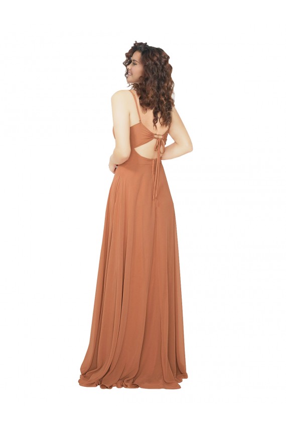 Long Sleeveless Soft Chiffon Rosewood V-Neck A-Line Bridesmaid Dress Colchester