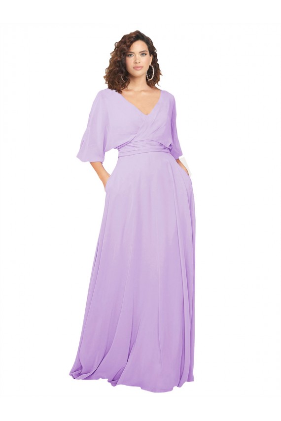 Long Half Sleeves Lxue Chiffon Lilac A-Line Bridesmaid Dress Colchester