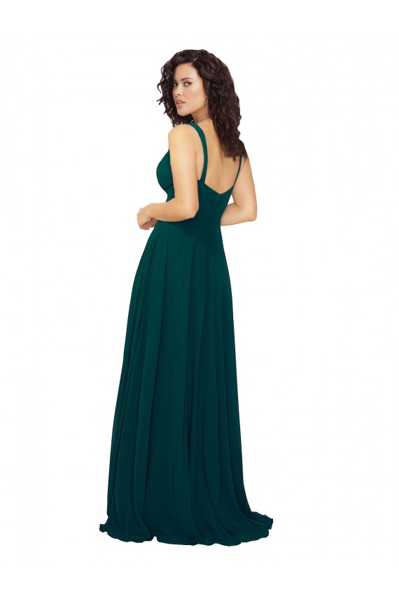 Long Sleeveless Soft Chiffon Hunter V-Neck A-Line Bridesmaid Dress Colchester