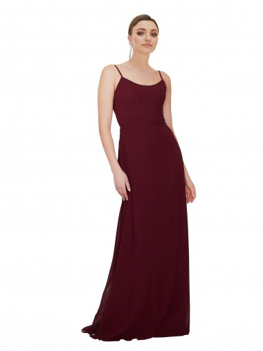 Long Sleeveless Soft Chiffon Burgundy Gold Scoop Neck A-Line Bridesmaid Dress Colchester