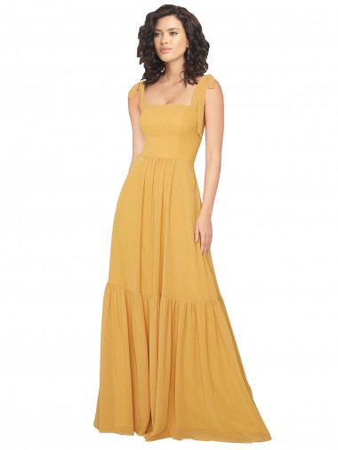 Long Sleeveless Soft Chiffon Saffron A-Line Bridesmaid Dress Colchester