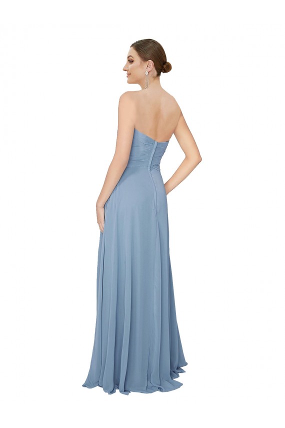Long Sleeveless Chiffon Dusty Blue Sweetheart A-Line Bridesmaid Dress / Evening Dress Colchester