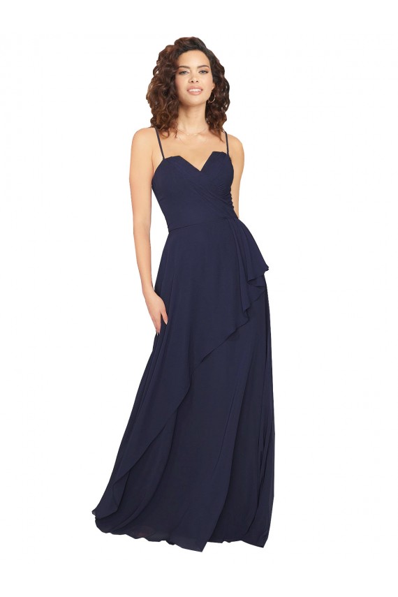 Long Sleeveless Chiffon Dark Navy A-Line Bridesmaid Dress / Formal Dress Colchester