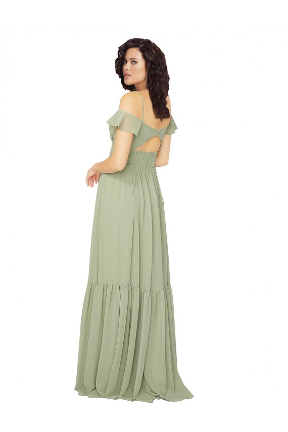 Long Cold Shoulder Soft Chiffon Saffron A-Line Bridesmaid Dress Colchester