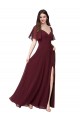 Long Short Flutter Sleeves Soft Chiffon Burgundy Gold A-Line Formal Dress / Bridesmaid Dress Colchester