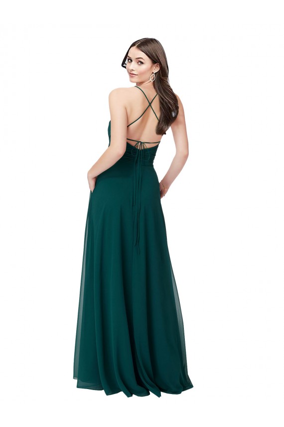 Long Sleeveless Chiffon Hunter Green A-Line Wedding Party Dress Colchester
