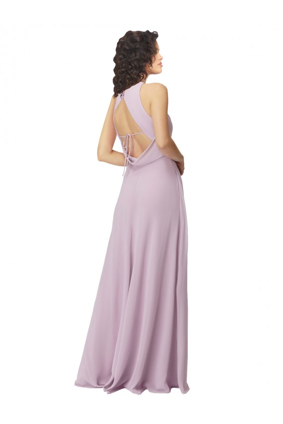 Long Sleeveless Soft Chiffon Pink Glow Halter Neck A-Line Bridesmaid Dress Colchester