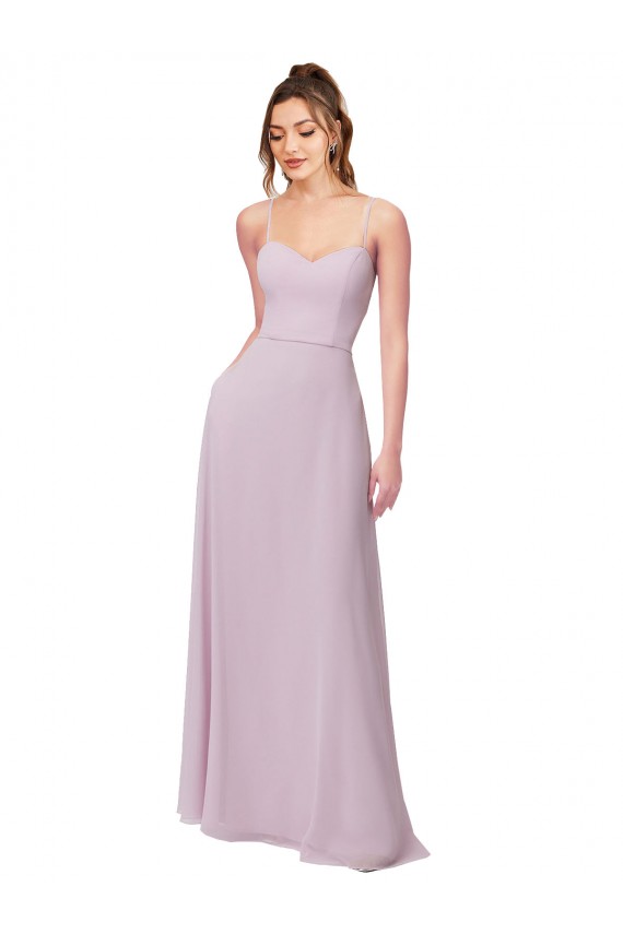 Long Sleeveless Soft Chiffon Pink Glow Sweetheart A-Line Bridesmaid Dress Colchester