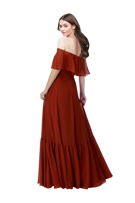 Long Short Flutter Sleeves Soft Chiffon Red A-Line Bridesmaid Dress Colchester