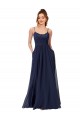 Long Sleeveless Soft Chiffon & Lace Dark Navy Scoop Neck A-Line Bridesmaid Dress Colchester