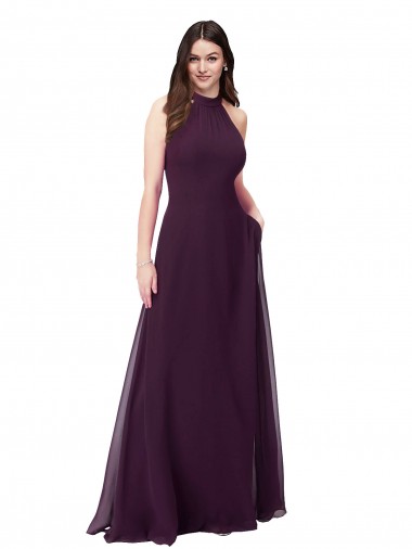 Long Sleeveless Soft Chiffon Grape Halter Neck A-Line Bridesmaid Dress Colchester