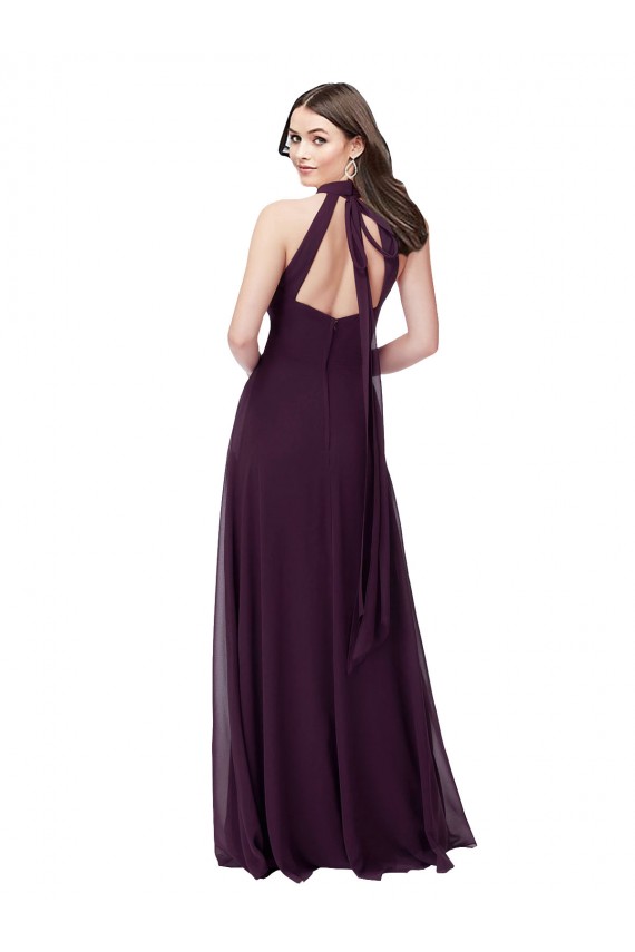 Long Sleeveless Soft Chiffon Grape Halter Neck A-Line Bridesmaid Dress Colchester