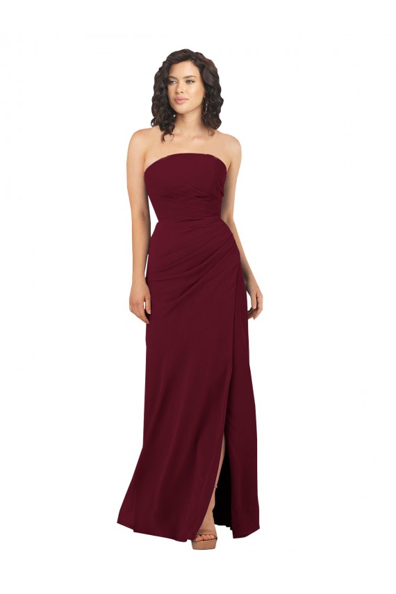 Long Sleeveless Soft Chiffon Burgundy Strapless Sheath Bridesmaid Dress Colchester