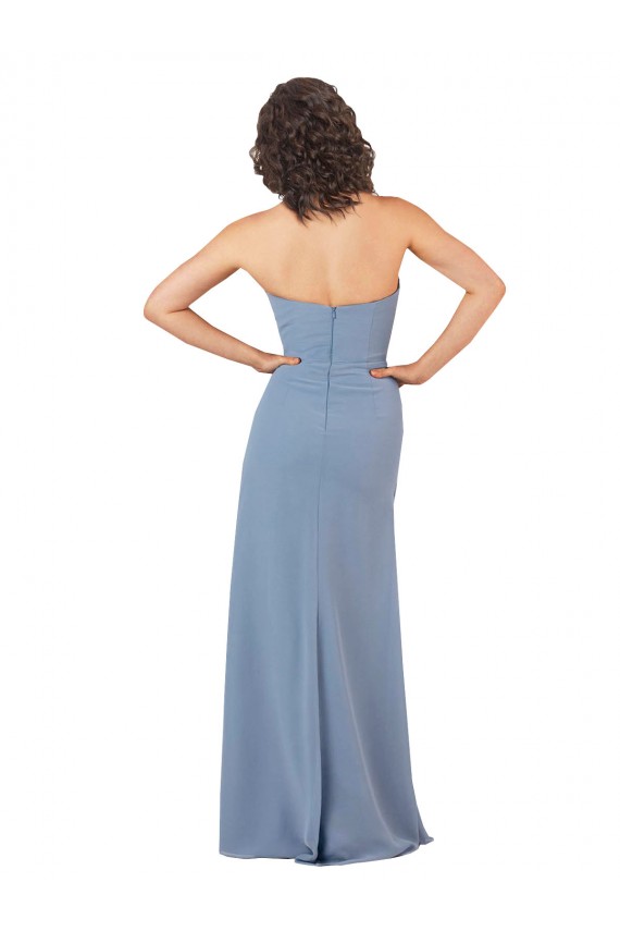 Long Sleeveless Soft Chiffon Burgundy Strapless Sheath Bridesmaid Dress Colchester