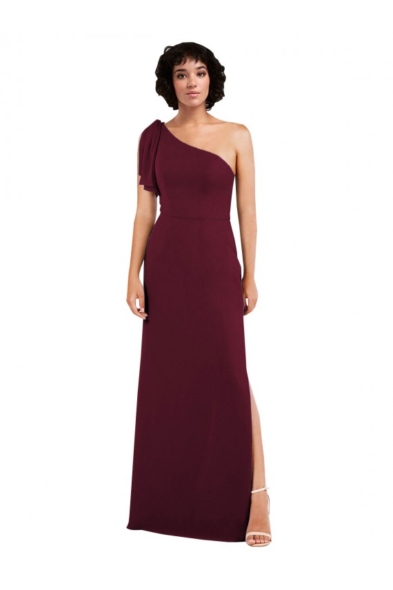 Long Sleeveless Soft Chiffon Burgundy One Shoulder A-Line Formal Evening Gown / Bridesmaid Dress Colchester