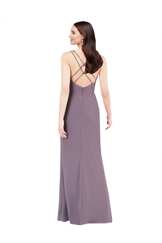 Long Sleeveless Soft Chiffon Dark Lavender Column Formal Evening Gown / Bridesmaid Dress Colchester