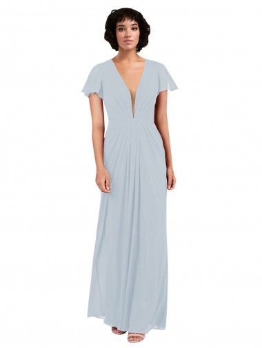 Long Cap Sleeves Soft Chiffon Sea Glass A-Line Bridesmaid Dress / Formal Dress Colchester