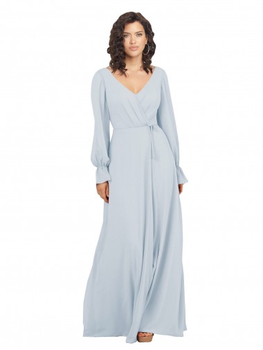 Long Long Sleeves Soft Chiffon Sea Glass A-Line Formal Dress / Bridesmaid Dress Colchester