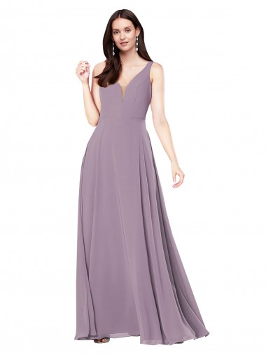Long Sleeveless Soft Chiffon Dark Lavender Sheath Formal Evening Gown / Bridesmaid Dress Colchester