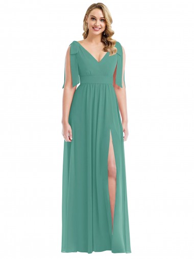 Long Sleeveless Soft Chiffon Icelandic Silver A-Line Semi Formal Evening Dress / Bridesmaid Dress Colchester